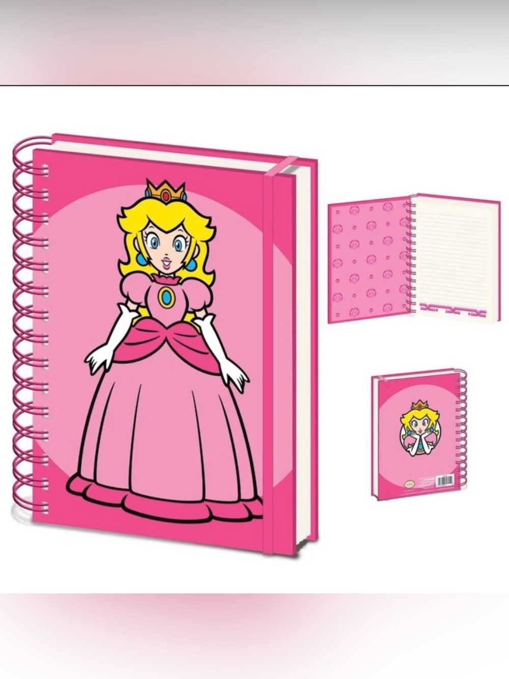 Super Mario Princess Peach Spiral Notebook Elastic Closure Pyramid America New